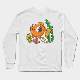 Goldfish Cartoon Illustration Long Sleeve T-Shirt